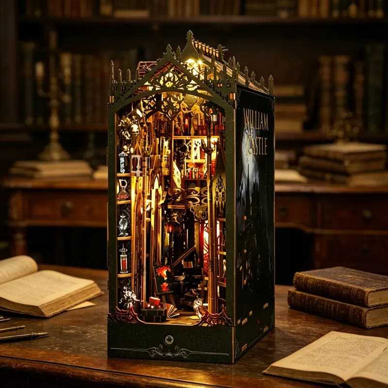 Zuuton Kit Angolo Libro Castello William Gotico Legno Fai Da Te Puzzle 3D Scena Miniatura Castello Medievale Con Luce LED Decorazione Regalo