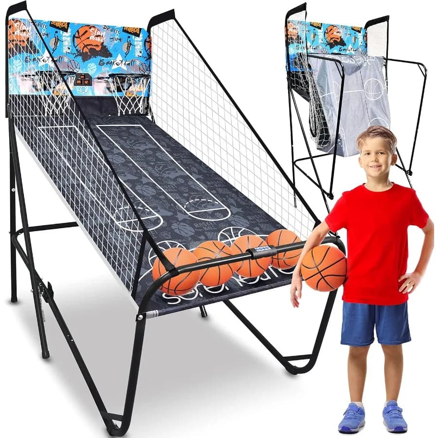 Gioco da sala arcade per la casa al coperto con doppio cerchio da basket con tabellone segnapunti elettronico a LED doppio per colpo di basket e timer da gioco