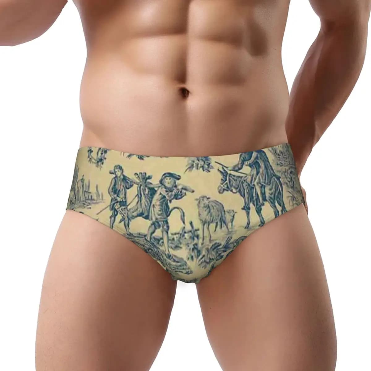 Custom Mens Toile De Jouy Vintage French Men Brief Panties Male Breathable Underwear Underpants