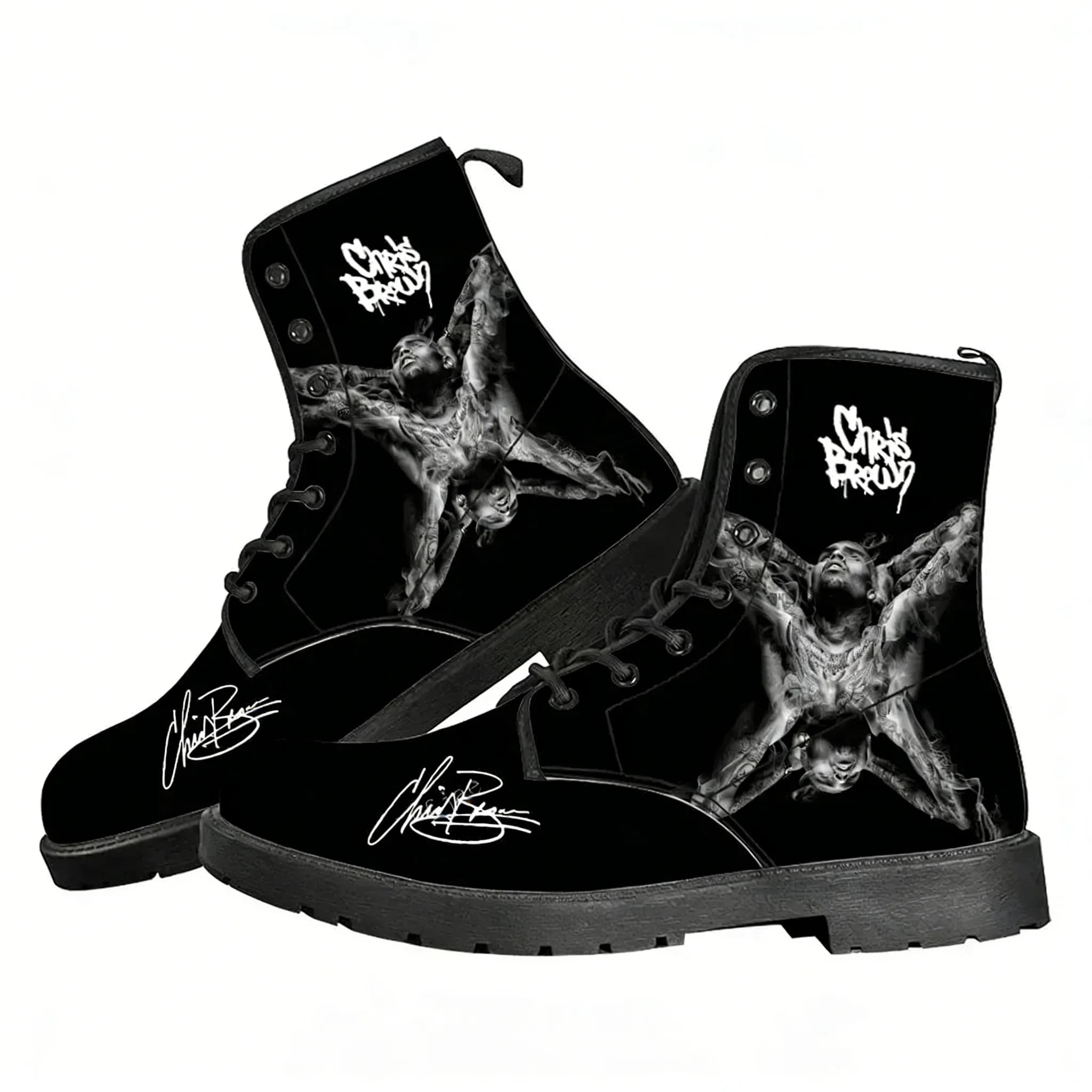 Chris Brown Hip hop Rap Rock Singer Casual Boots Scarpe da uomo, da donna, per adolescenti, scarpe da trekking all'aperto, stivali alla moda, scarpe personalizzate