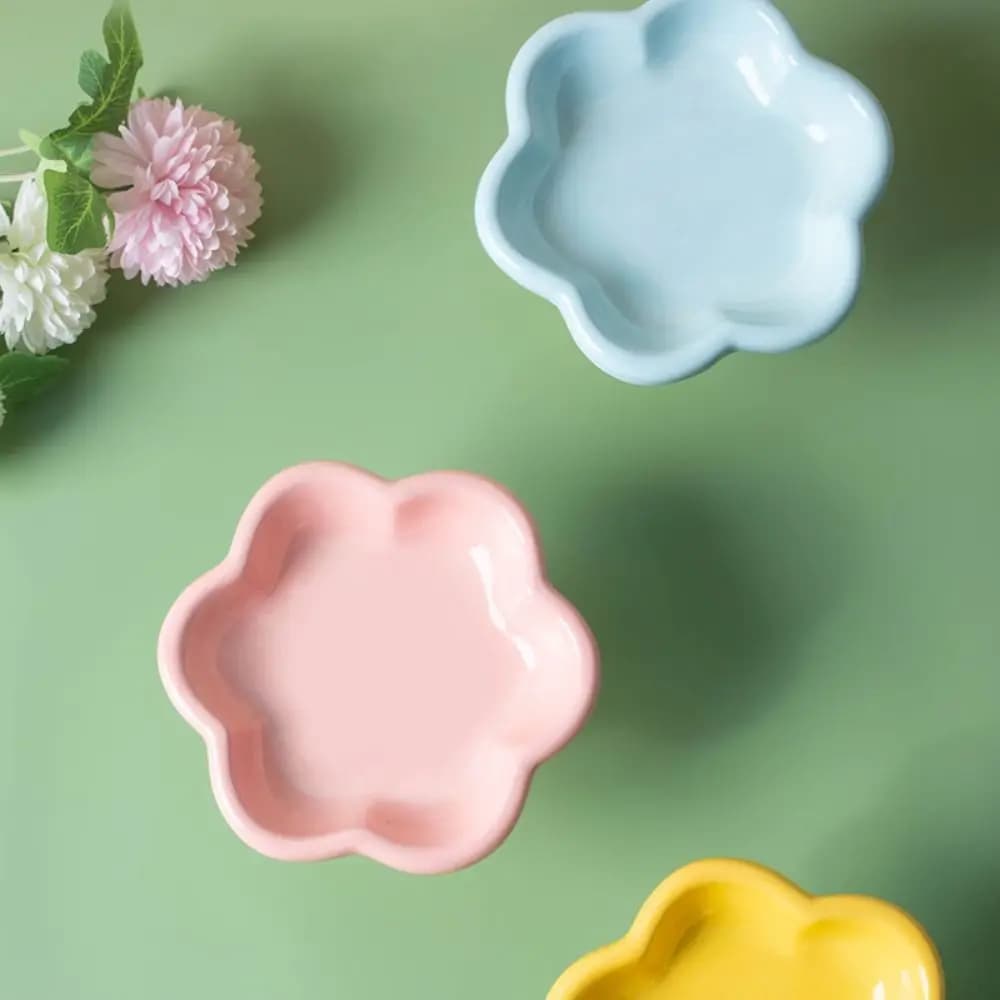 Ceramic Cat Bowl With Flower Design With Stand Dog Food Feeding Basin Non-slip Cute Pet High Foot Bowl Neck Protection