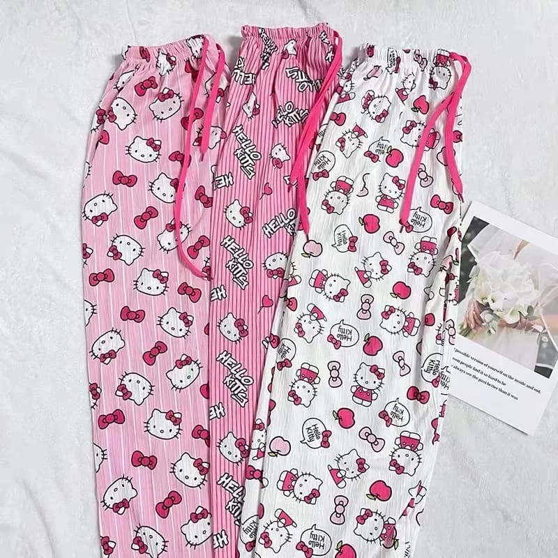 Pantaloni Pigiama Estivi Hello Kitty, Cartone Animato Anime Sanrio, Pantaloni da Casa per Coppie, Abbigliamento da Notte per Studenti, Pantaloni per il Tempo Libero