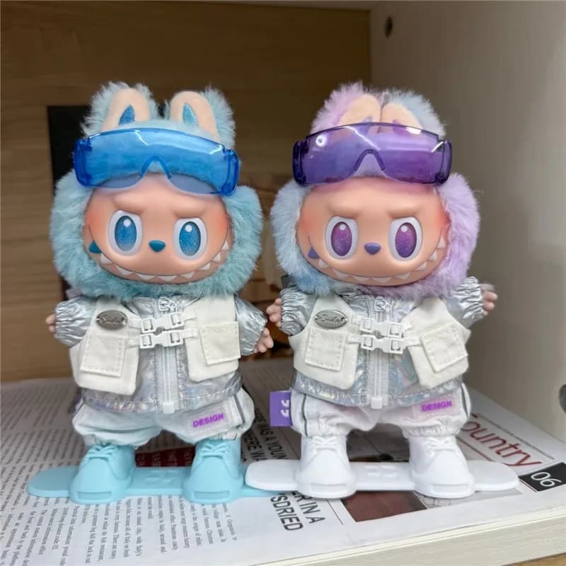 15 17 cm Per Labubu Doll Sport all'aria aperta Accessori da snowboard Giacca a vento laser argento Cappotto Skateboard Board Abbigliamento Abbigliamento