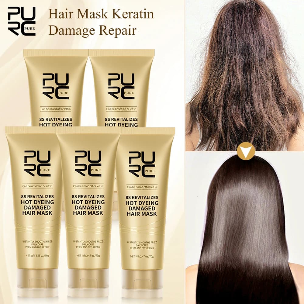 PURC Maschera professionale per capelli alla cheratina da 8 secondi Crema riparatrice levigante Lisciante morbida Controllo dell'effetto crespo Cura dei capelli per capelli danneggiati