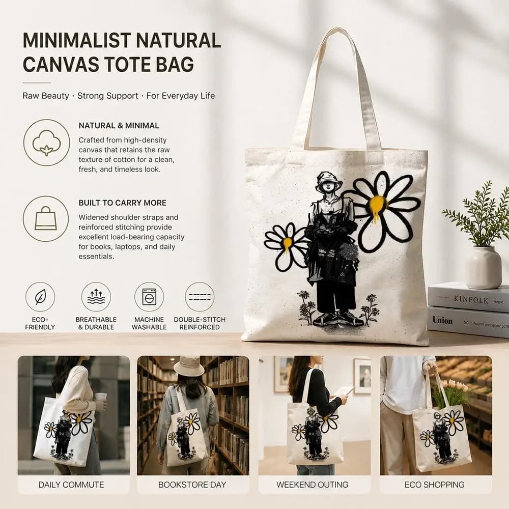 Borse portaoggetti Fashion P‑Peaceminusone in tela di cotone ecologico, leggere e pieghevoli per viaggi, lavoro, shopping, spiaggia, palestra