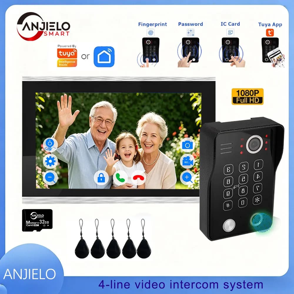 ANJIELO Videocitofono Smart WiFi 5-in-1 1080P con Sblocco Impronta Digitale, Sicurezza Domestica, Monitoraggio Remoto tramite App Tuya