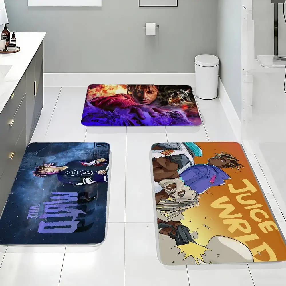 Tappetino da porta in flanella con motivo stampato J-Juice W-Wrld Rapper, adatto per bagno, soggiorno, decorazione domestica