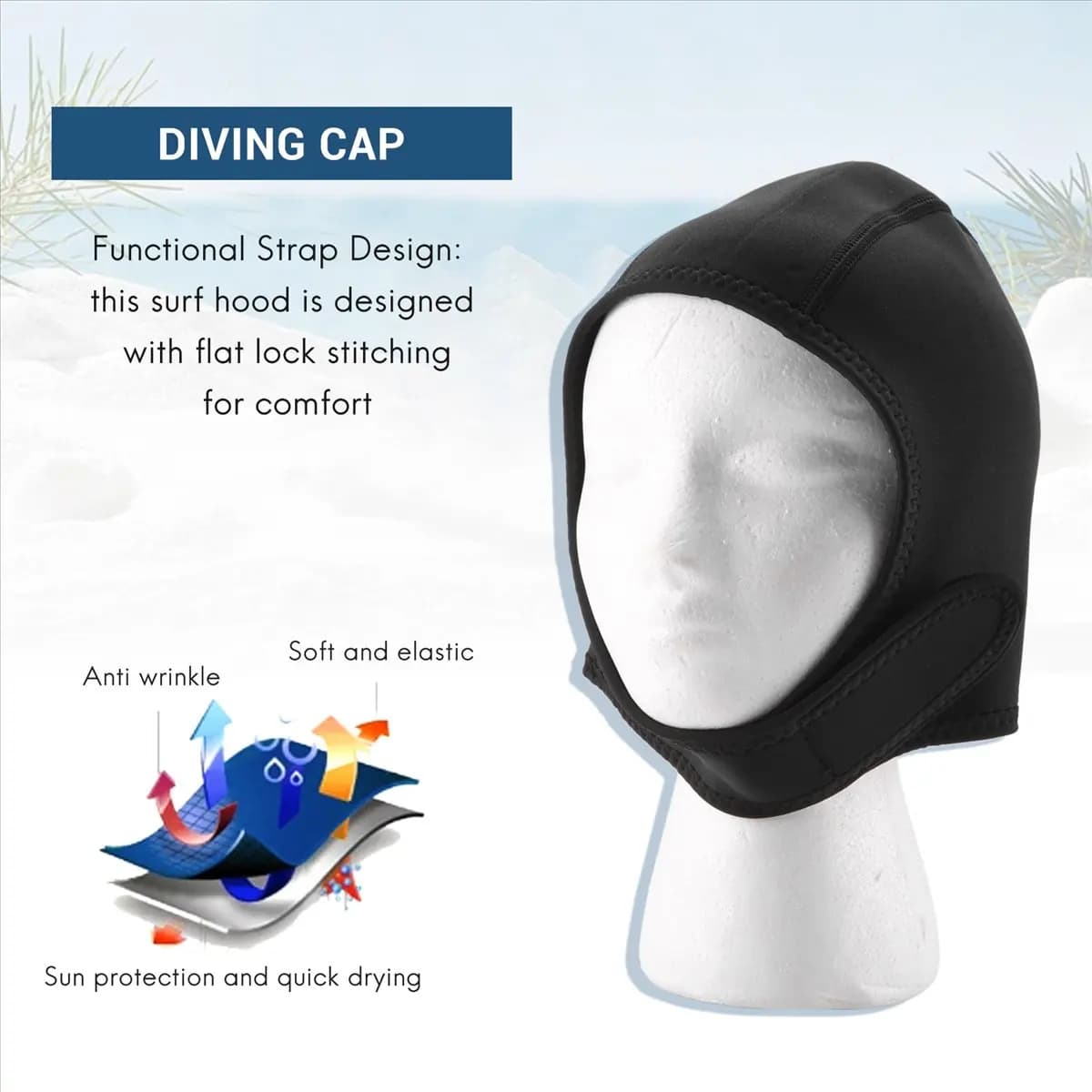 Neoprene diving cap 2 Pieces, Thermal, with Sottogola strap, for Snorkeling and Surf, Thickness 2.5 mm