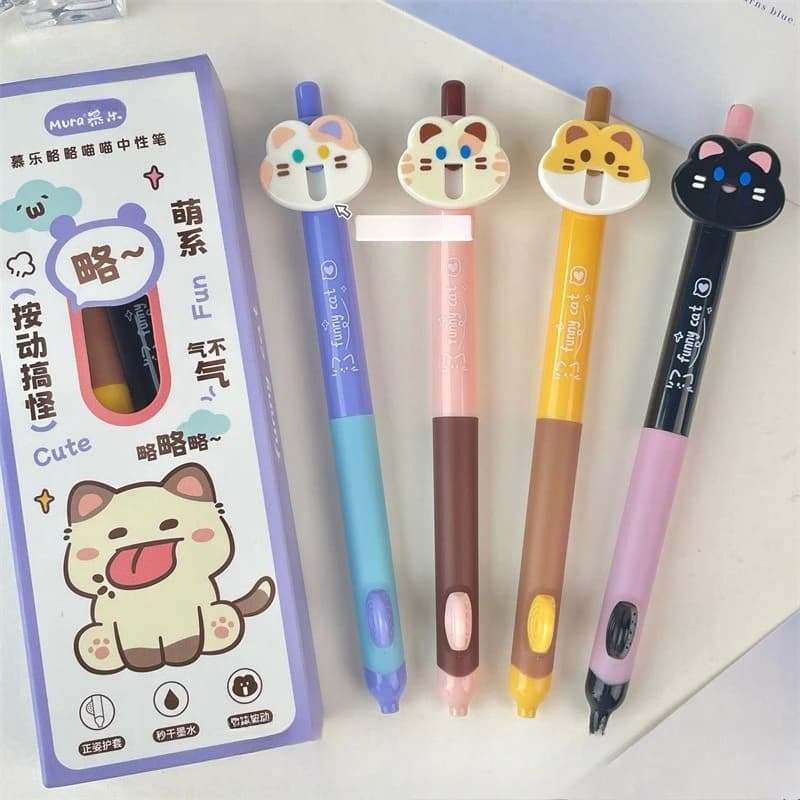 Penna Gel Kawai Stationery Slightly Meow Press The Gel Pen, Carina e Divertente, 0.5 mm, Asciugatura Rapida, per Studenti, per una Postura Corretta, per Firma, Adorabile