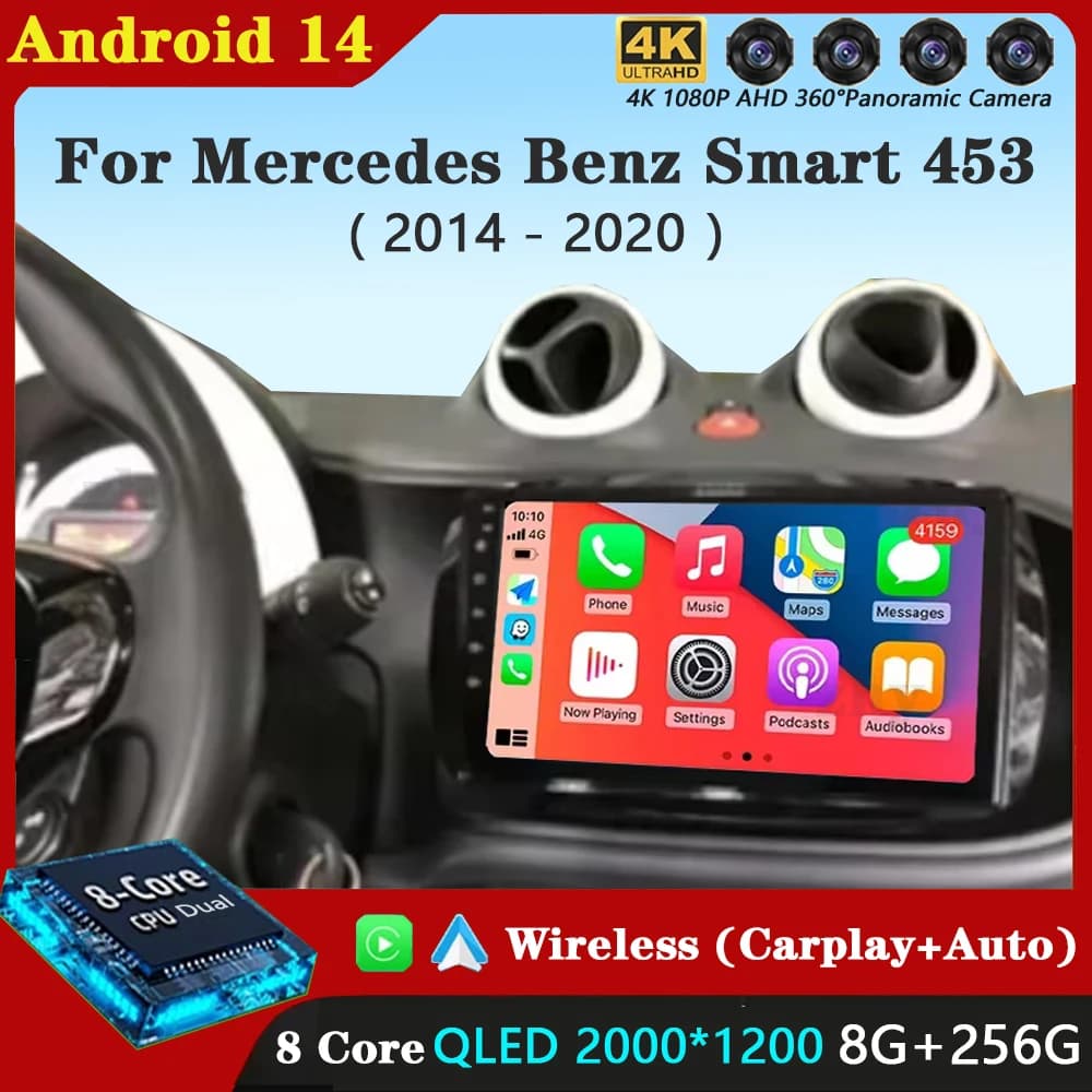 Android 15 Carplay Auto Per Mercedes Benz Smart 453 Fortwo 2014 - 2020 Multimediale Auto Radio Lettore WIFI Stereo 4G GPS RDS AUTO