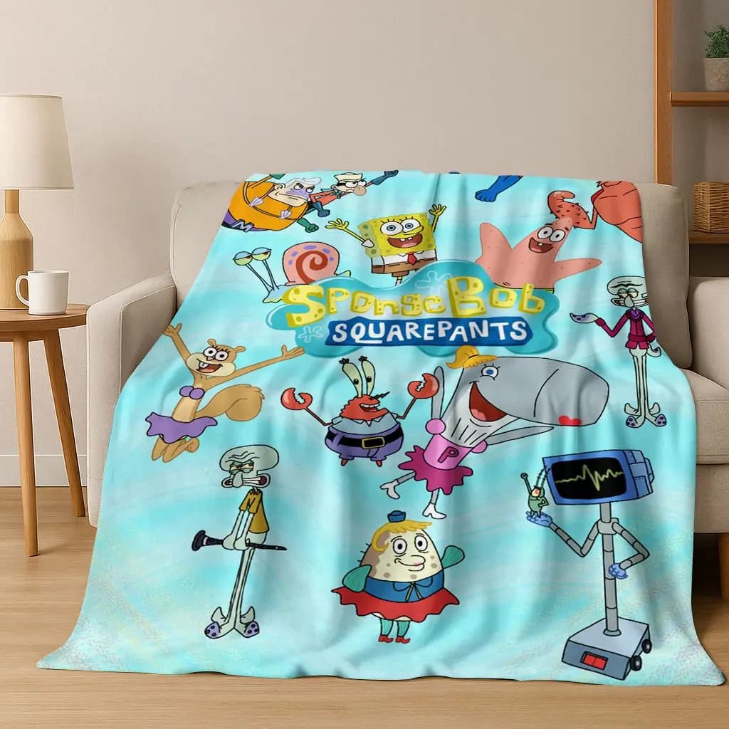 Coperta in Flanella Cartoon S-SpongeBob SquarePants Patrick Star, Morbida Coperta per Letto, Camera da Letto, Soggiorno, Viaggio, Picnic, Regalo