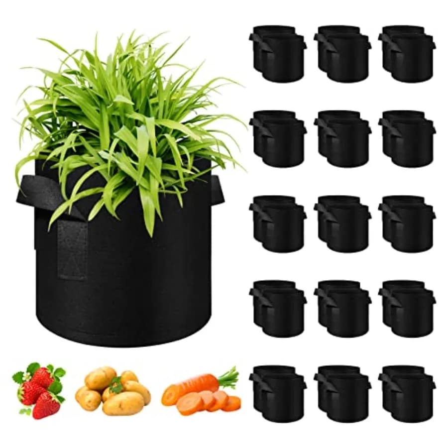 Sacchi per Coltivazione da un Gallone, Resistenti e Spessi in Tessuto Non Tessuto con Manici, Sacchi per la Coltivazione di Piante per Verdure/Fiori/Frutti, Neri