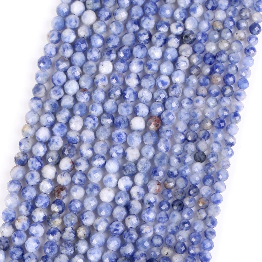 Perline rotonde sfaccettate con macchie blu in pietra naturale per la creazione di gioielli, braccialetti e collane fai da te, 3MM 4MM