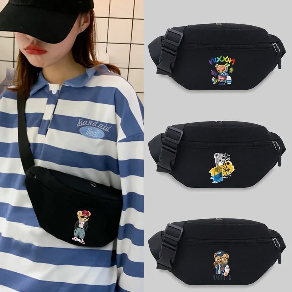 Marsupio da viaggio adatto sia per uomini che le donne Bear Series stampato leggero sportivo casual in tela marsupio 2025
