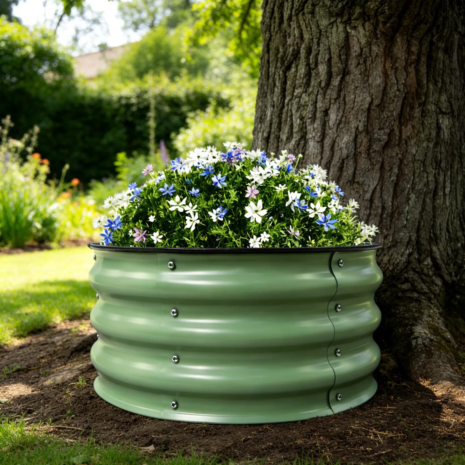 Round Metal Planter Galvanized Flower Pot Large Garden Container for Patio Balcony Planting Vegetables Flowers