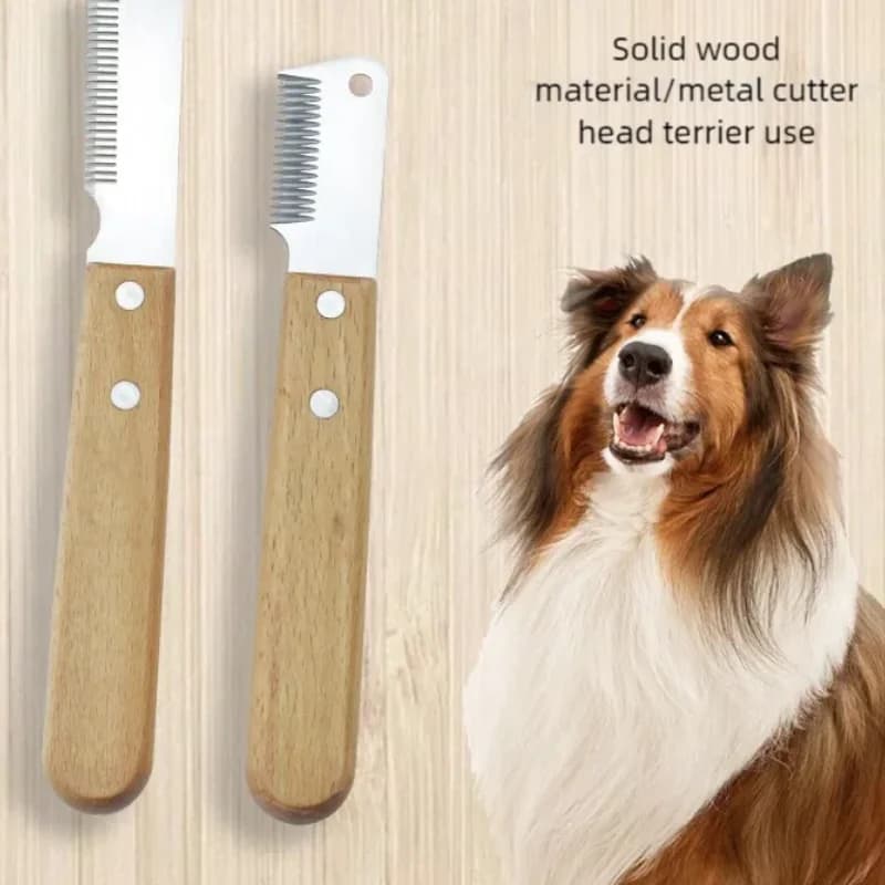 Pettine Professionale per Cani con Lama in Acciaio Inossidabile e Manico in Legno, Strumento per la Rimozione del Pelo e la Toelettatura del Sottopelo