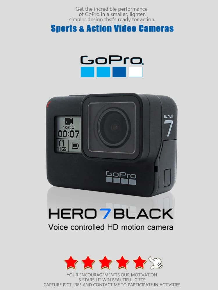 GoPro Hero 7 Nero Pacchetto speciale originale Action Camera Go Pro Hero7 Sport 12MP Photo Live Streaming Cam 4K 60fps 1080P 240fps