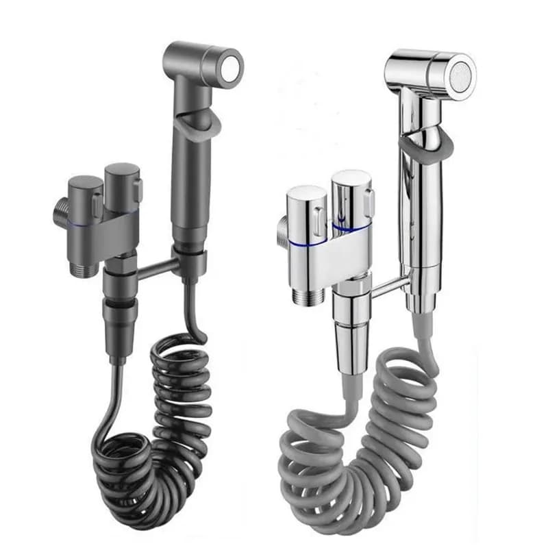 Set spruzzatore per bidet ad alta pressione in lega di zinco Pistola a spruzzo per detergente per WC da bagno con valvola ad angolo di uscita 1 in 2 grigio/argento/nero
