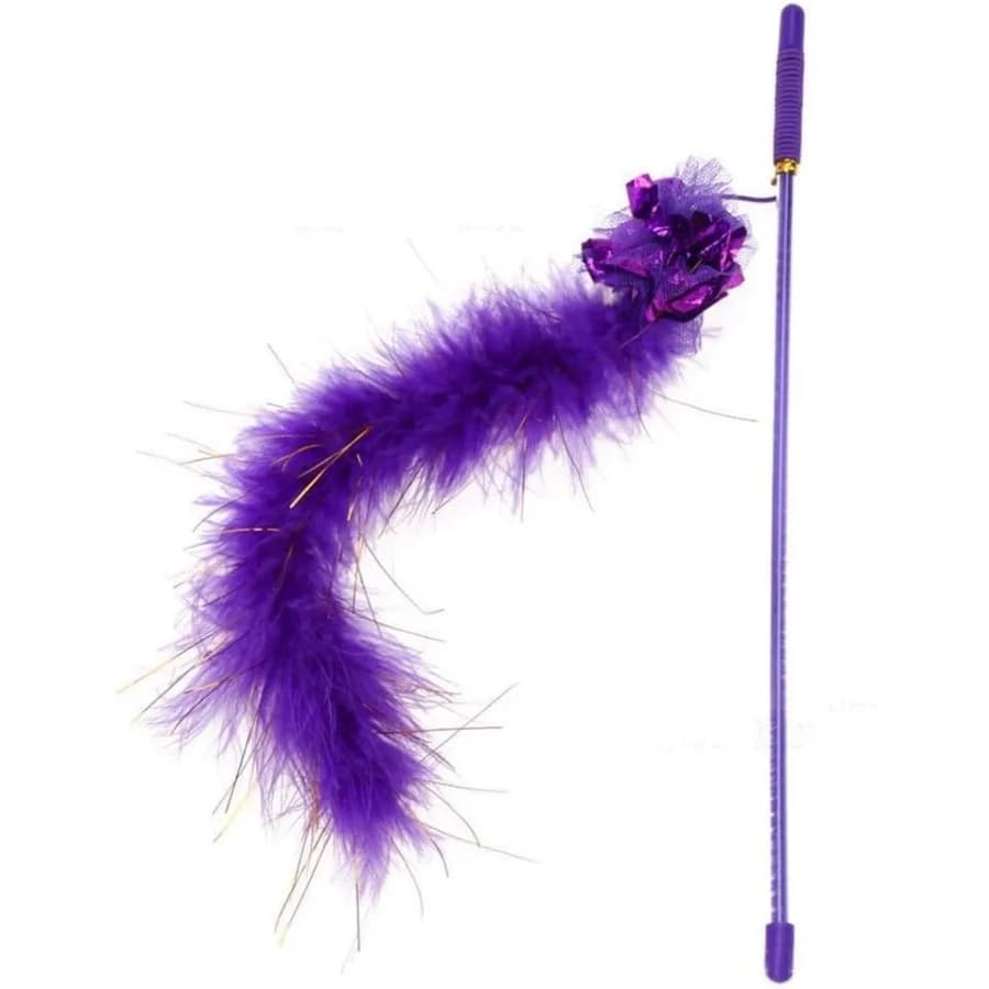 Bastone Giocattolo per Gatti Viola - Bastone Interattivo con Boa di Piume Scintillanti e Pallina Frusciante per Addestramento e Divertimento dei Gatti da Interno