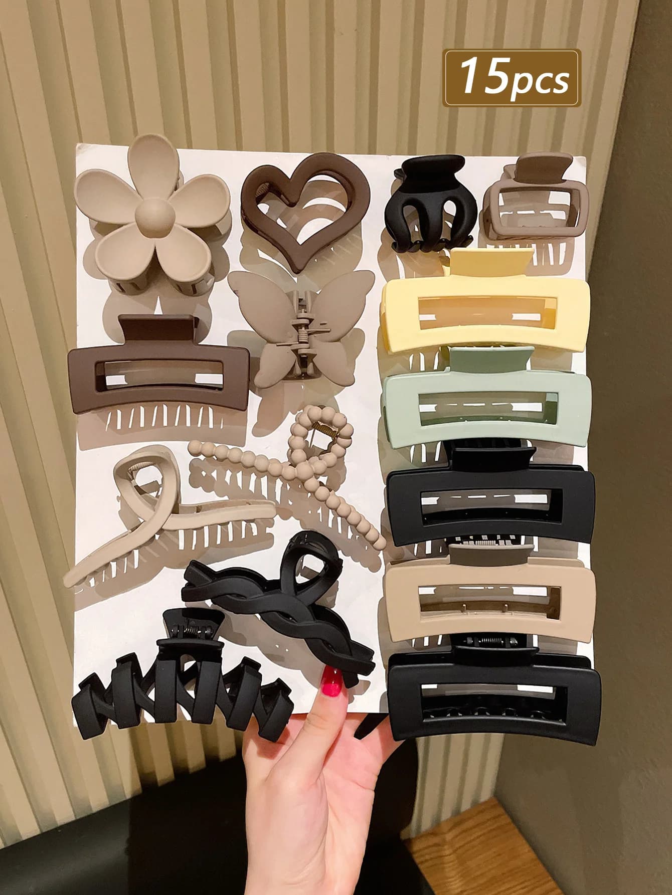 Set di 15 fermagli per capelli opachi, fermagli a forma di squalo multi-stile, accessori per capelli antiscivolo per donne e ragazze