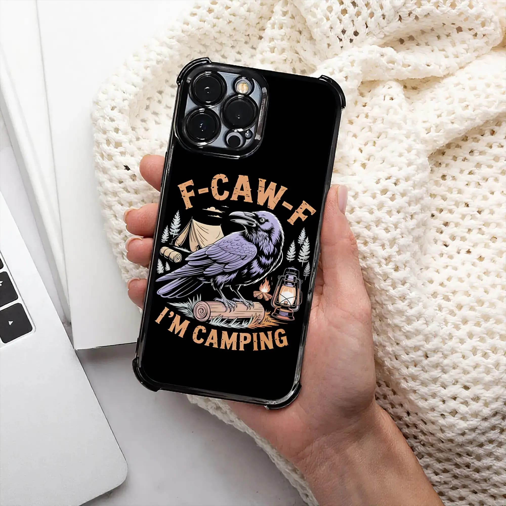 Funny Raven F CAW F I'm Camping Outdoors Adventure Phone Cover Electroplating Process phone case for iPhone Various Models