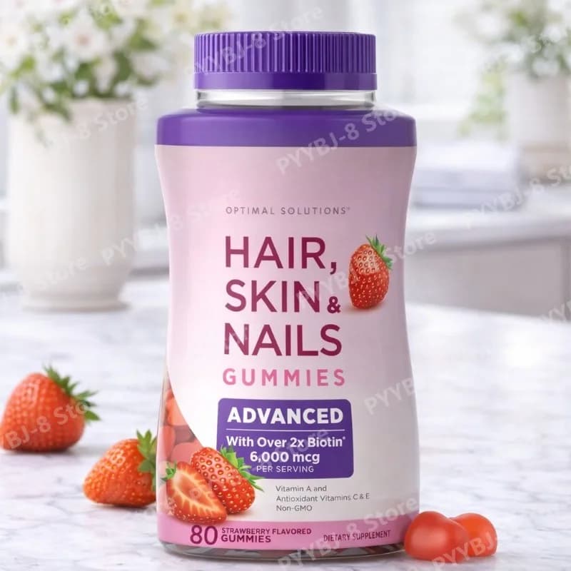 Gommose alla Biotina Gusto Fragola con 6000mcg di Biotina e Vitamine per Capelli, Pelle e Unghie Sani, 80 Pezzi, Integratore Nutrizionale