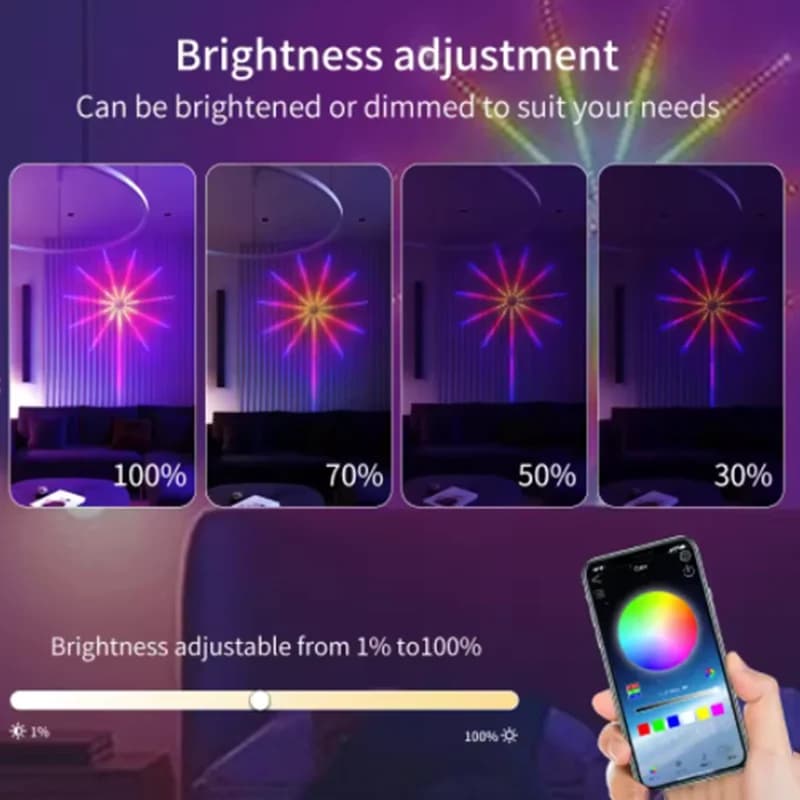 2025 Fuochi d'artificio a LED Luce LED Ghirlanda RGB Neon String Light Bluetooth APP Controllo Sincronizzazione musicale Camera da letto Decorazioni per matrimoni Lucine