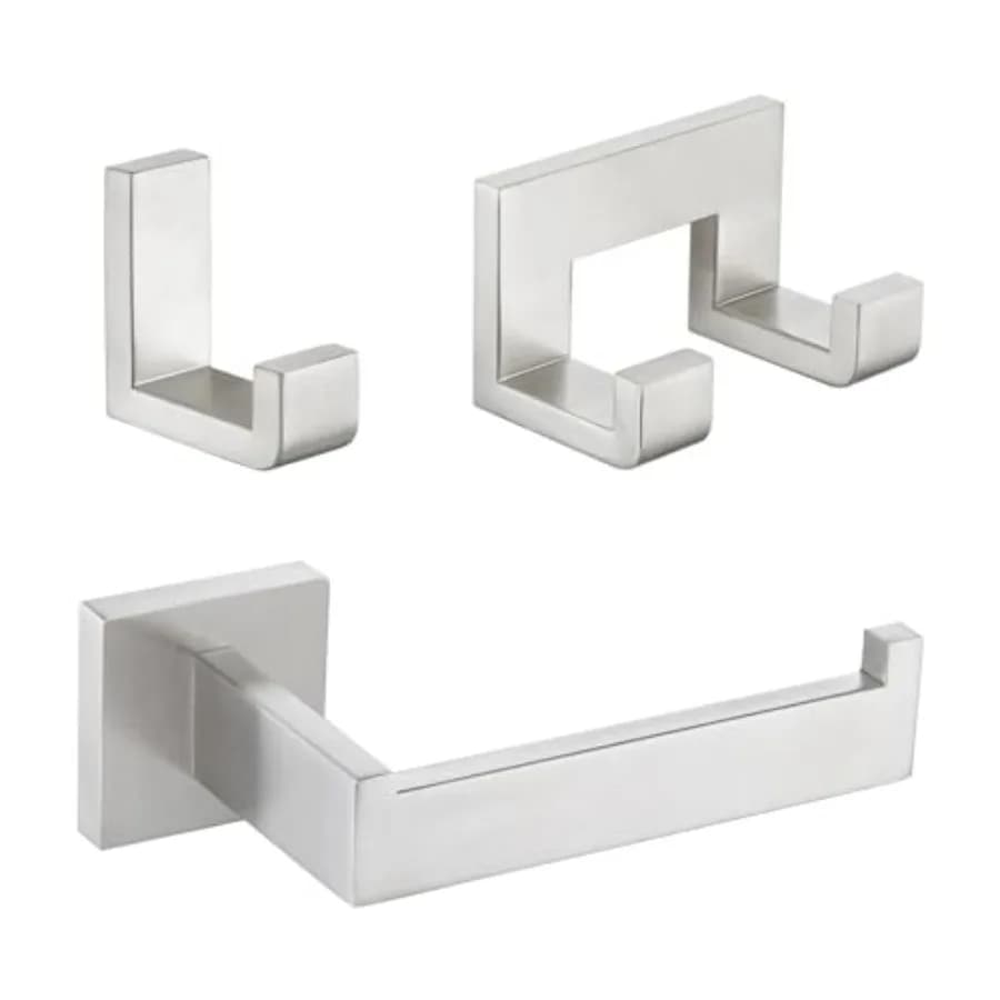 Set di Ganci Doppi per Asciugamani con Gancio Singolo a L per Accappatoio e Porta Carta Igienica in Nichel Spazzolato