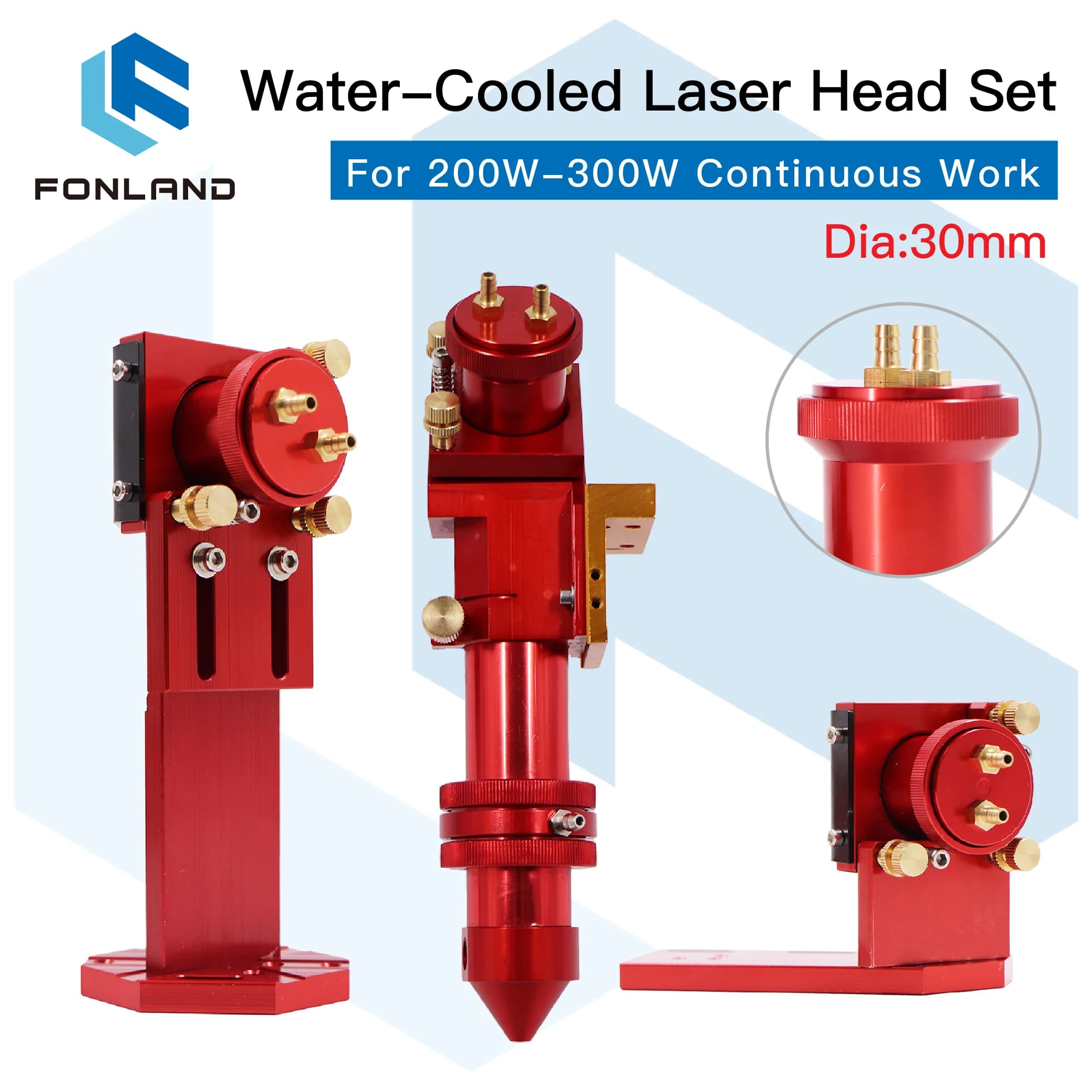 Fonland CO2 Laser Head Complete set with water cooling mirror diameter 30mm lens 25mm focal length 50.8 and 63.5mm for engraving machine