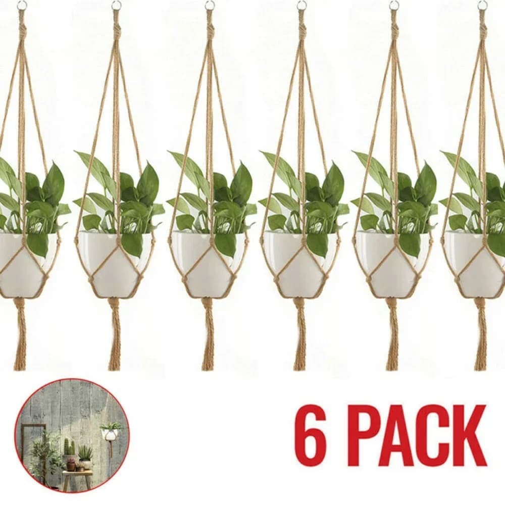 Pot Pocket Plant Holders Plant Holders 6 Piece Top Basket Vintage Flower Hanger Hemp Rope Macrame Plant Outdoor Pot