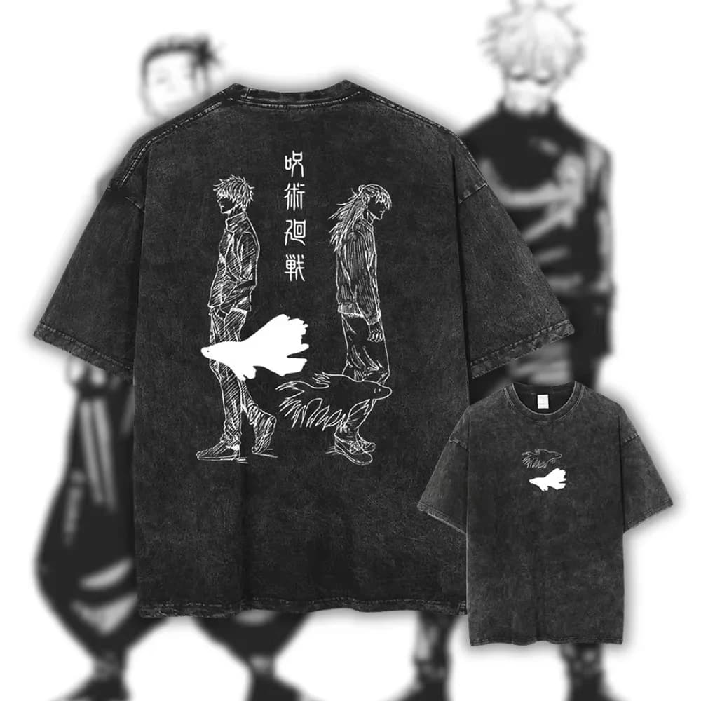 Vintage t-shirt washed Jujutsu Kaisen with anime print Gojo Satoru in cotton, casual shirt with short sleeves for men and women, streetwear.