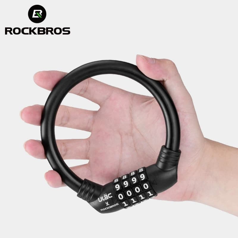 ROCKBROS Lucchetto per bicicletta per bici Cavo in acciaio morbido PVC Cilindro in lega di zinco Blocco password Mini lucchetto per casco moto Accessori bici