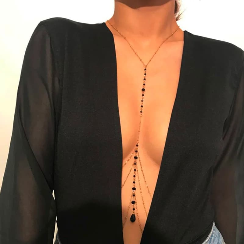 Waist chains with sexy multilayer beads, beach bikini, slave, women, black crystal pendant, fashionable body necklace, jewelry with pendants