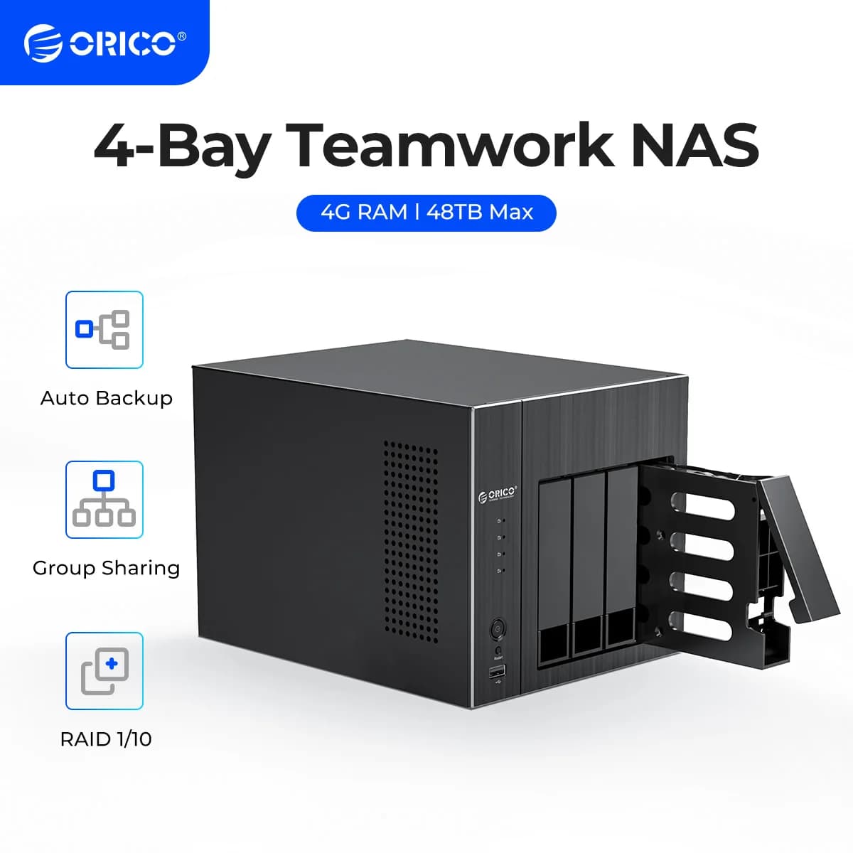 ORICO 3,5''NAS Archiviazione attaccata su rete a 4 alloggiamenti con audio RAID Gen7 RJ45 da 48 TB per aziende