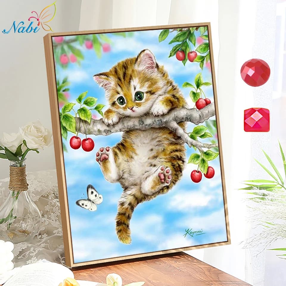 5D Shiny Diamond Painting Art Full Kit withTool - 40x50cm Square Drill Cute kitten HD Picture Wall Hanging Home Decoration Gift