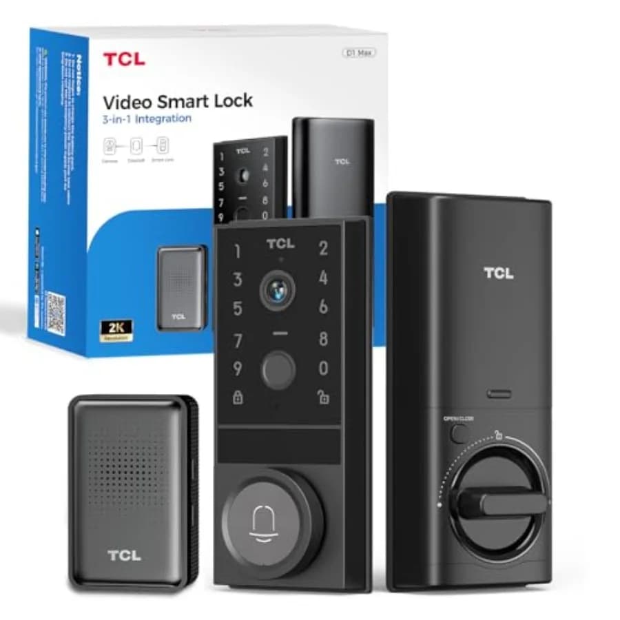 Serratura Intelligente con Videocamera D1 Max 3-in-1, Telecamera 2K + Campanello + Lettore di Impronte Digitali, Serratura Wi-Fi Integrata per Porta d'Ingresso Senza Chiave