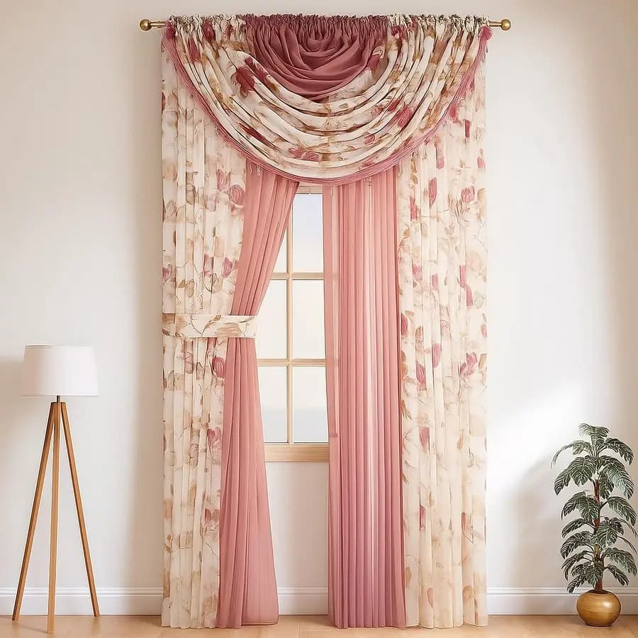 Laura Collection Transparent Curtains, Set 4 Panels, Length 84 Inches, Elegant Curtains for Bedroom and Other, Mantua with Beads and 2 Laces