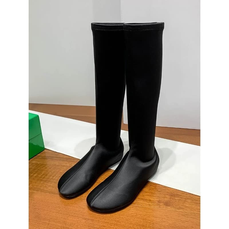 New designer fashion silk satin elastic boots women shoes black stacked boots with height increased long knee boots famous