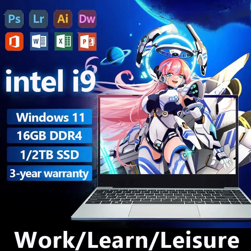 Laptop da Gaming Portatile Intel Core i9 10980HK Windows 11 Pro 14.1 Pollici Notebook 16GB RAM 1TB 2TB SSD PC per Ufficio e Giocatori