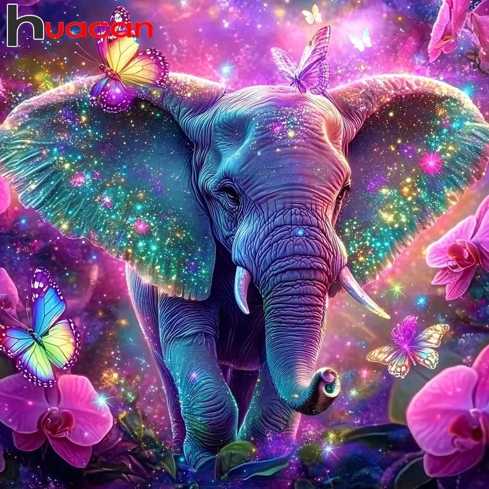 Huacan Diamond Painting Elefante Animale Ricamo Completo Quadrato Rotondo in Offerta Fiore Farfalla Decorazione Soggiorno