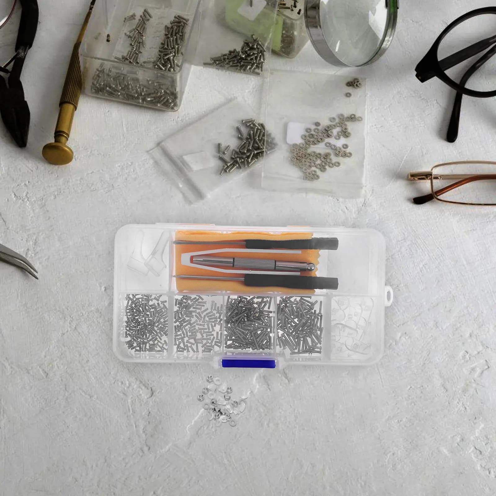 Eyeglass Repair Kit with Screws Professional Metal Toolkit Includes Multiple Screws Nuts for Glasses Sunglasses Eyewear Frame