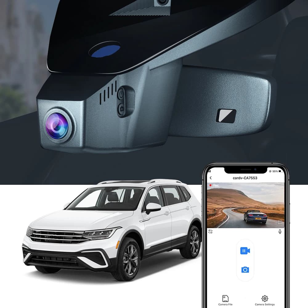 FITCAMX 4K Dash Cam for VW Volkswagen Tiguan MK2 2016-2024/ TYRON X 2023 / UP, e-Up 2019-2025, WIFI and integrated APPs