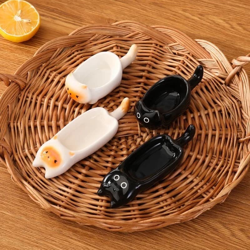 1 pz casa simpatico gatto a forma di piatto in ceramica disegnato a mano porta bacchette creativo piatto di condimento per salsa di pentola calda