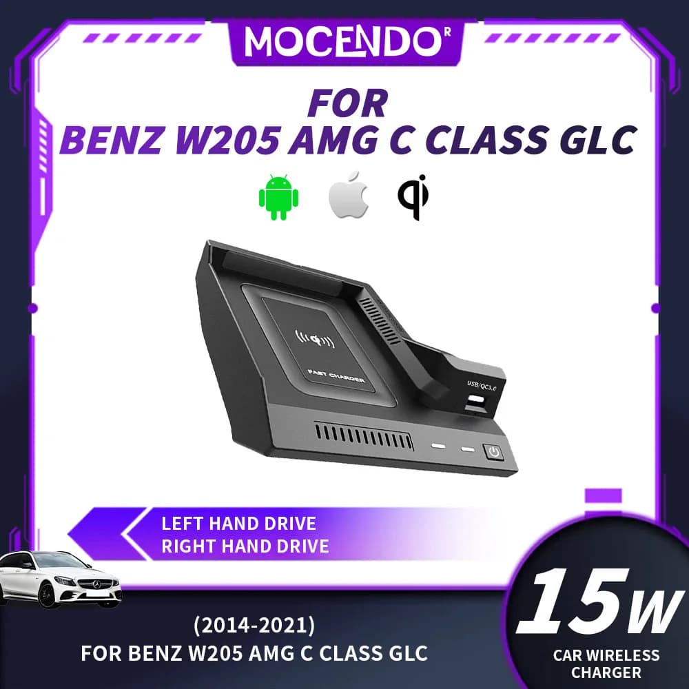 Caricatore wireless per auto per Mercedes Benz W205 AMG C43 C63 AMG GLC43 GLC63 X253 Classe C GLC, accessori per ricarica rapida.