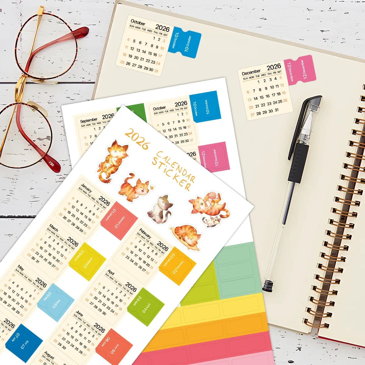 2026 Calendar Stickers Vintage Notebook Agenda Planner Index Stickers Yearly Monthly To Do List Bookmarks Korean Stationery