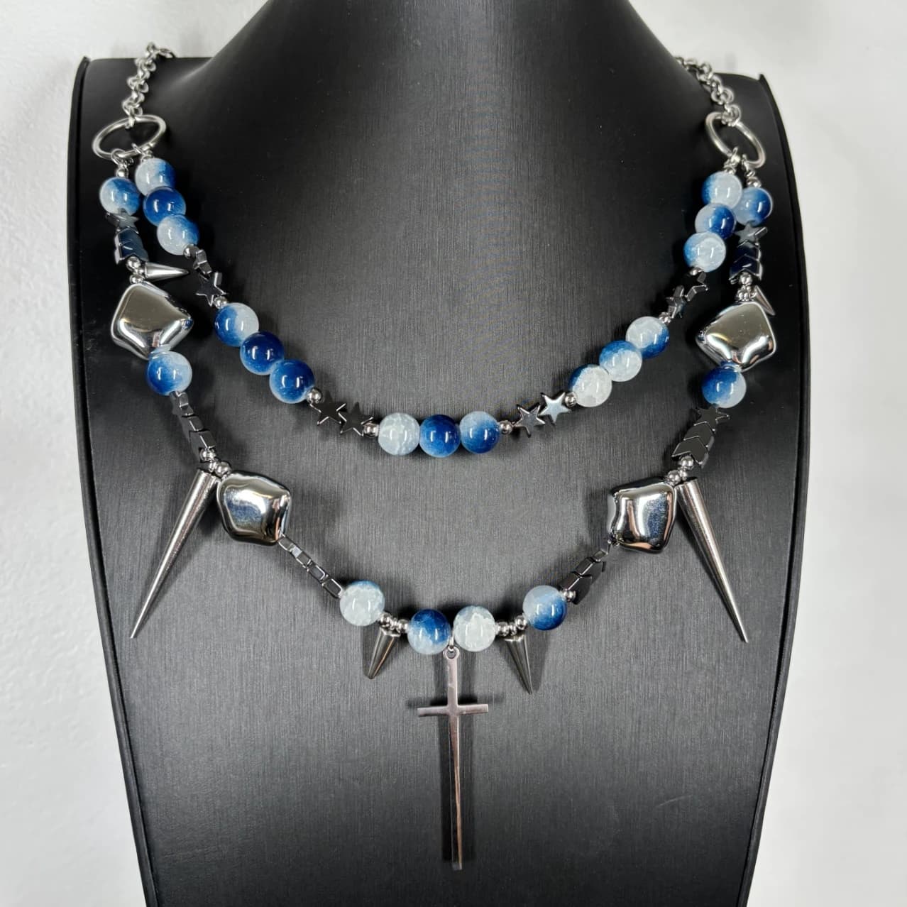 Girocollo incrociato a catena a doppio strato con punta per piercing punk rock fatto a mano per donna uomo Collana con rivetti in acciaio inossidabile moda grunge