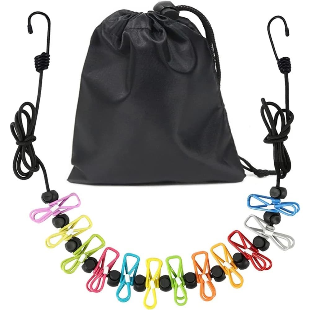 1 retractable portable stretcher set, 12 clips for clothes, clothing line with bag, for interior clothes, exterior
