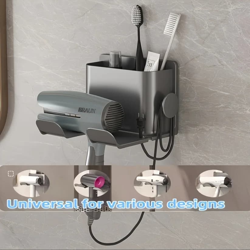 Wall Mount for Hair Dryer with Pettine Door, ABS Bath Organizer Resistant for Hairdryer, Razor, Iron Hairpins, Space Saving