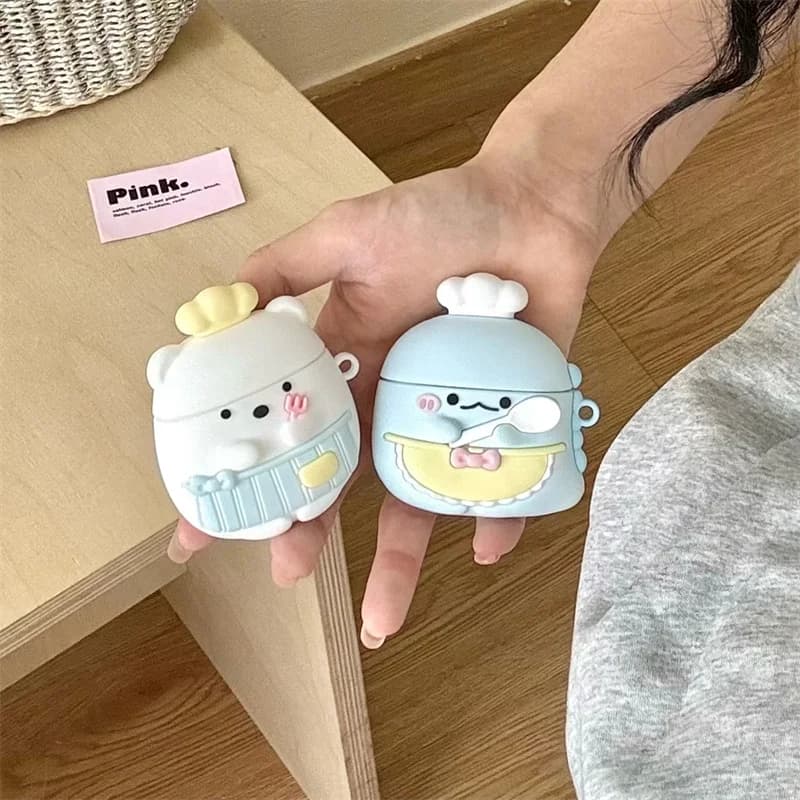 Nice chef apron with white bear and chef dinosaur, headphone protective case for Airpods 1 2 3 4 pro2