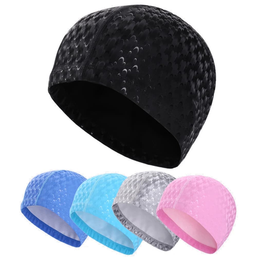 Adult Men Women Swimwear Fabric PU Waterproof Shark Leather Print Swimming Pool Protect Your Ears Long Hair Bathroom Sub Hat Accessories